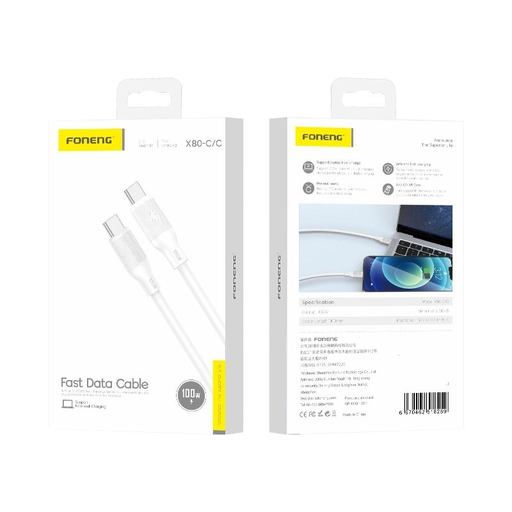 FONENG kábel X80 USB-C - USB-C PD 100W 1M Fehér