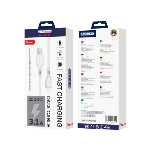 JELLICO kábel KDS-32 Micro USB 3.1A 2M Fehér