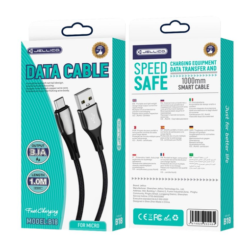 JELLICO kábel B18 Micro 3.1A 1M Fekete