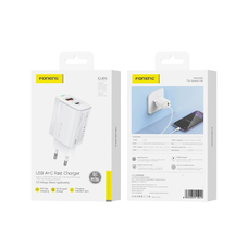 FONENG fali töltő EU66 PD 20W 1xUSB-C + 1xUSB QC3.0 Fehér