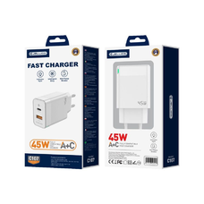 JELLICO hálózati töltő C107 GaN PD 45W 1xUSB-C + 1xUSB QC3.0 Fehér