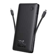 Baseus - Airpow Air Lite Power Bank (P10067501123-00) - USB, Type-C, Kettős kábel USB-C, Lightning, 22,5W, 10000mAh - Fekete