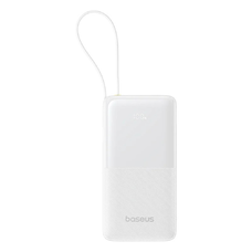 Baseus - Bipow 2 külső akkumulátor (P10077101213-00) - beépített USB-C kábellel, Type-C, USB, intelligens kijelzővel, 10000mAh, 20W - Fehér