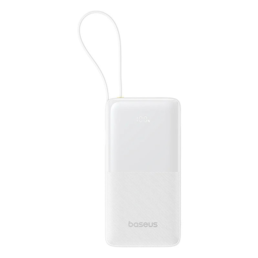 Baseus - Bipow 2 külső akkumulátor (P10077101213-00) - beépített USB-C kábellel, Type-C, USB, intelligens kijelzővel, 10000mAh, 20W - Fehér