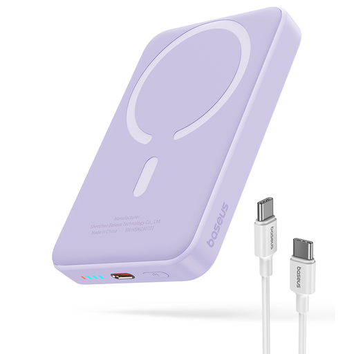 Baseus - Mini Air Power Bank (P10059001513-00) - Type-C, MagSafe Töltés, 20W, 10000mAh, C-típusú kábel, 30cm - Lila