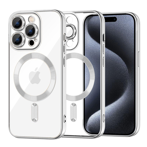 iPhone 15 Pro - Techsuit - Luxus Kristály MagSafe - Ezüst tok