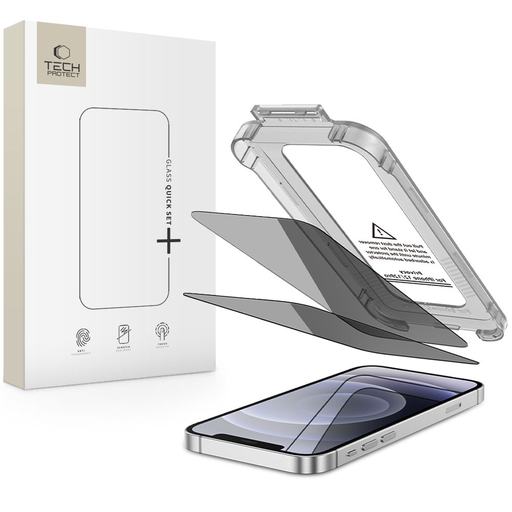iPhone 12 / 12 Pro Tech-protect Quick Set Spy+ 2db privacy üvegfólia