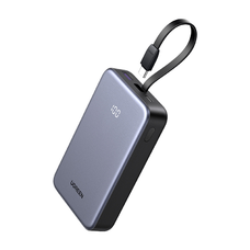 Powerbank 20000mAh Ugreen PB505, USB + USB-C, beépített kábel, 20W (szürke)