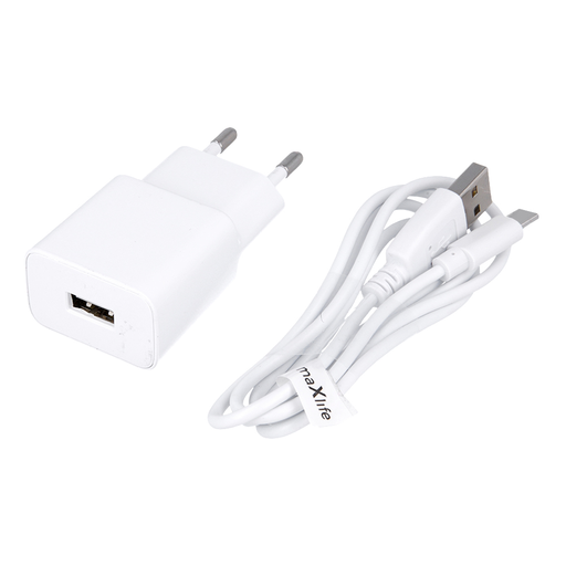 Maxlife MXTC-01 töltő 1x USB 2.1A fehér + USB-C kábel