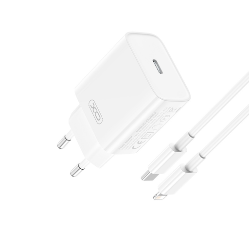 XO fali töltő CE15 PD 20W 1x USB-C fehér + USB-C - Lightning kábel