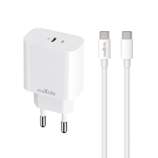 Maxlife MXTC-06-20C PD QC töltő 1x USB-C 20W fehér + USB-C - USB-C kábel 20W