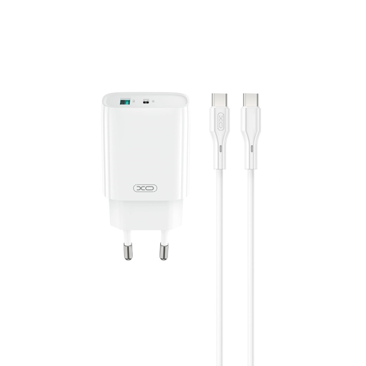 XO fali töltő CE30 PD 30W 1x USB-C 1x USB fehér + kábel USB-C - USB-C