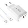 Tech-protect Nca20 2-port Hálózati Töltő Pd 20w / Qc3.0 + Lightning Kábel Fehér - 1. kép