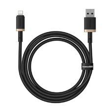 Baseus - Dura Series adatkábellel (P10377801U01-00) - USB Lightning csatlakozóval, gyorstöltési funkcióval, 480 Mbps sebességgel, 2,4 A áramerősséggel, nylon borítással, 1 m hosszúságban - Arany / Fekete