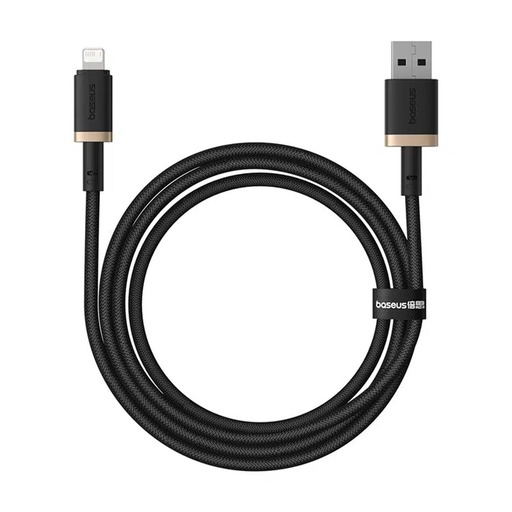 Baseus - Dura Series adatkábellel (P10377801U01-00) - USB Lightning csatlakozóval, gyorstöltési funkcióval, 480 Mbps sebességgel, 2,4 A áramerősséggel, nylon borítással, 1 m hosszúságban - Arany / Fekete