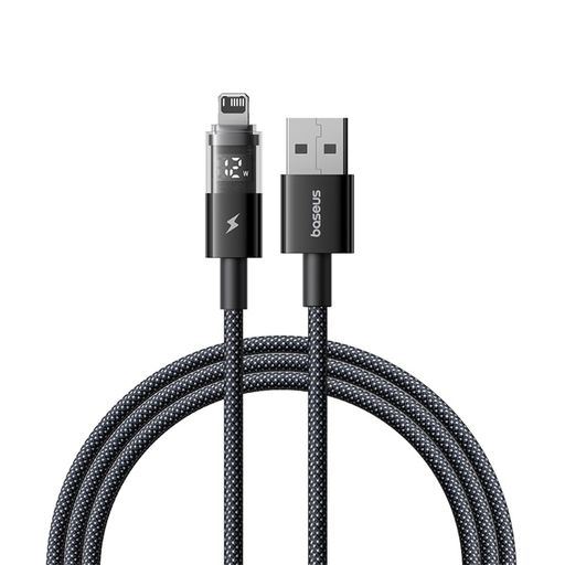 Baseus - Adatkabel Kijelző 2 (P10382700121-01) - USB Lightning csatlakozóval, Gyors Töltés, Digitális Kijelző, 2.4A, 2m - Kozmikus Fekete