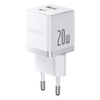 Baseus - Fali töltő Palm (CCZC20UE) - 2 az 1-ben gyors töltő, USB, Type-C, 20W, 5V/3A - Holdfehér - 0. kép