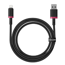 Baseus - Dura sorozatú adatkábel (P10377801U01-01) - USB Lightning csatlakozóval, gyors töltés, 480Mbps, 2.4A, nejlon, 1m - piros/fekete