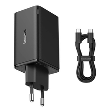 Baseus - Fali töltő GaN (P10162701113-00) - 2x USB, 2x Type-C, 65W, kábel Type-C to Type-C - Fekete