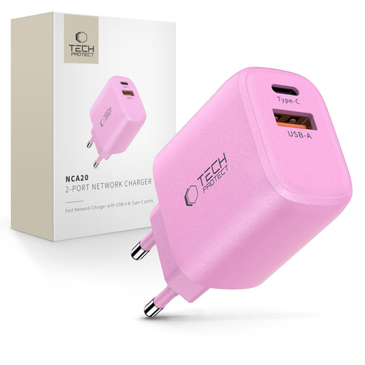 Tech-protect Nca20 2-port Hálózati Töltő Pd 20w / Qc3.0 Baba Rózsaszín