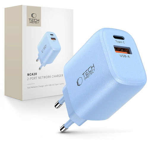 Tech-protect Nca20 2-port Hálózati Töltő Pd 20w / Qc3.0 Baba Kék