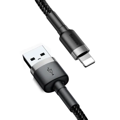 Baseus Cafule Nylon harisnyázott USB/Lightning kábel QC3.0 1.5A 2m fekete/szürke (CALKLF-CG1)