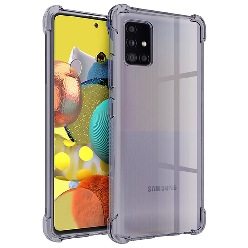  Samsung Galaxy A51 4G - Techsuit ütésálló átlátszó szilikon tok - Fekete füstszínű.