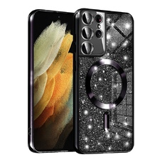 Samsung Galaxy S21 Ultra 5G - Techsuit - Luxus Csillogó MagSafe - Fekete tok