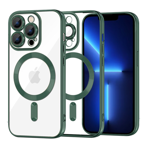 iPhone 13 Pro Max - Techsuit - Luxus Kristály MagSafe Tok - Mélyzöld tok