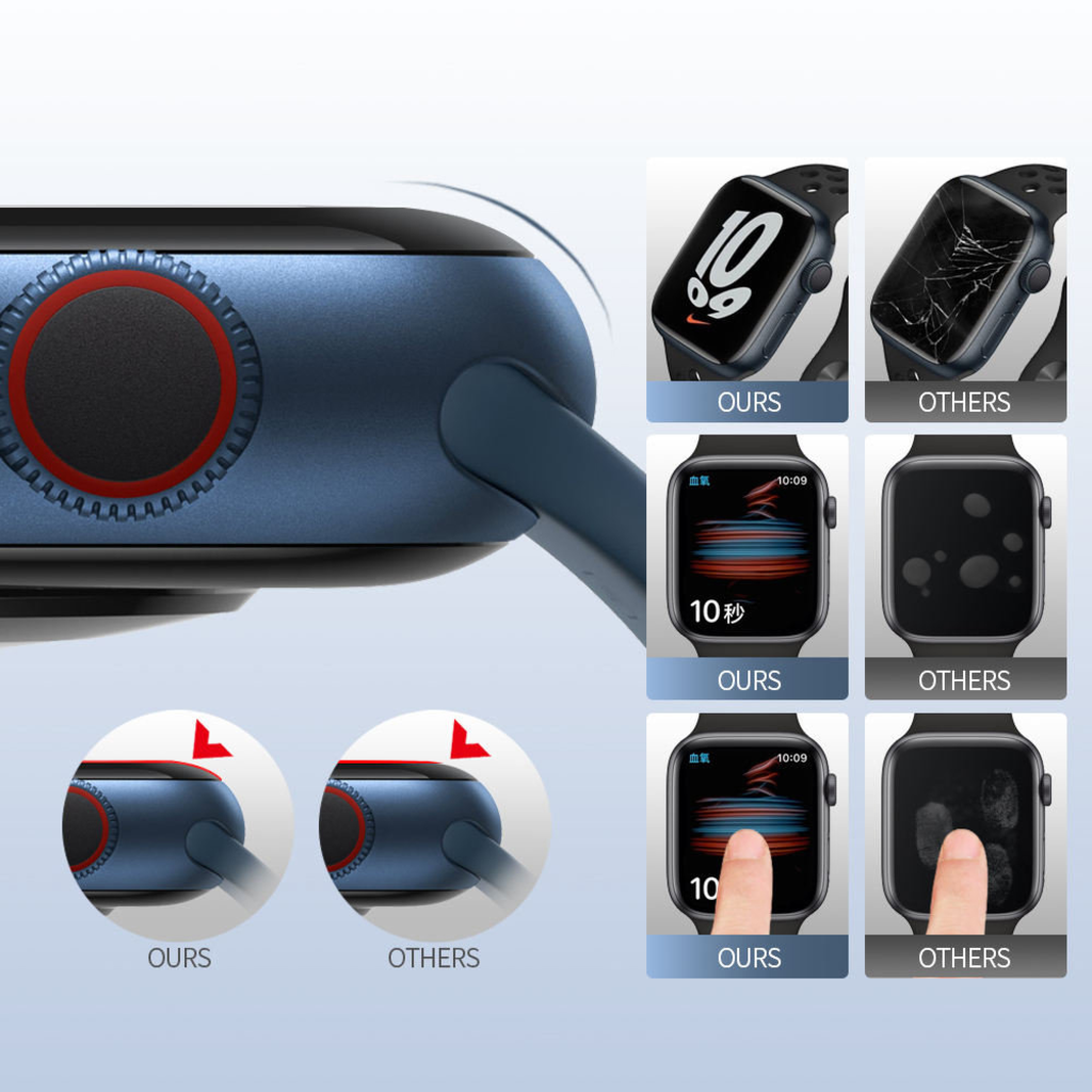 Blueo - Magas Molekulájú Képernyővédő Por Eltávolító Lokátorral - Apple Watch 10 42mm - Fekete - 7