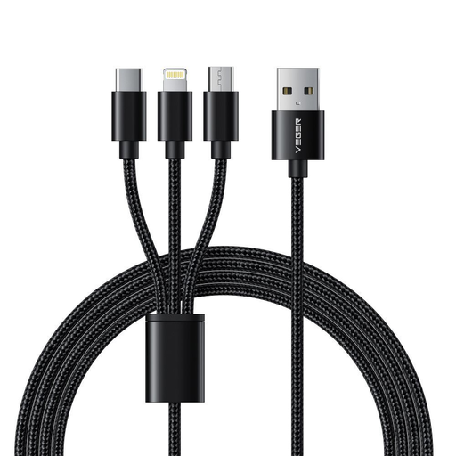 VEGER kábel 3 az 1-ben USB A - Villám / Type-C / Micro USB 2A 12W V303 1,2 m fekete