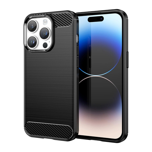 Carbon Case iPhone 14 Pro Max rugalmas gél hátlap fekete tok