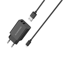 Riversong hálózati töltő SafeKub D2 2x USB 12W fekete + kábel USB - Lightning AD29 + CL85