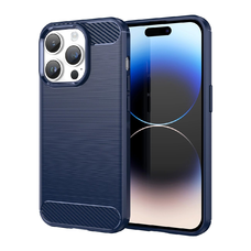 Carbon fliptok iPhone 14 Pro Max-hoz flexibilis gél hátlappal kék,
