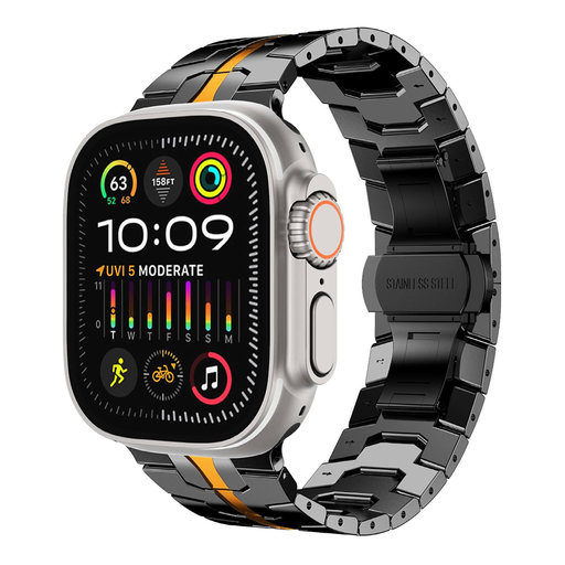 Apple Watch szíj - Techsuit (W063) - Apple Watch 1/2/3/4/5/6/7/8/9/10/SE/SE 2/Ultra/Ultra 2 (42/44/45/46/49mm) - Fekete Narancs