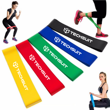 Edzésre alkalmas (5 darabos) rugalmas ellenállás szalagok - Techsuit (TS-01) - otthoni edzéshez, jógához, fitneszhez, pilateshez - Többszínű.