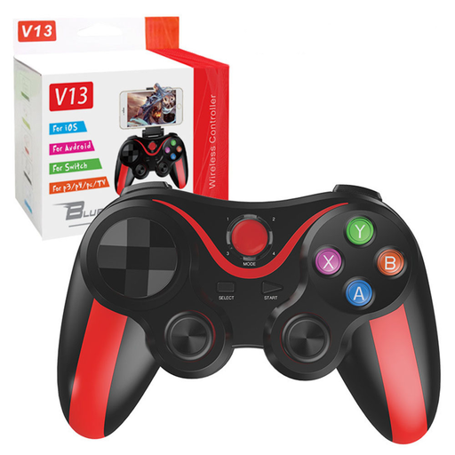 Vezeték nélküli kontroller - Techsuit (V13) - Bluetooth V4.0, 2.4G, 400mAh, univerzális - Piros.