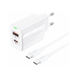 FONENG hálózati töltő EU66 PD 20W 1xUSB-C + 1xUSB QC3.0 + kábel USB-C - USB-C Fehér - 0. kép