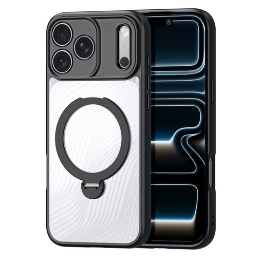  iPhone 17 Pro Max Fekete Dux Ducis Aimo Mag tok mágneses gyűrűvel és állvánnyal