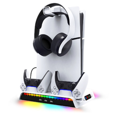iPega P5S006 Multifunkciós töltőállomás RGB hűtéssel PS5 Slim-hez fehér (Sérült csomagolás)
