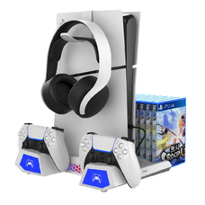 iPega P5S023 Multifunkciós töltőállvány hűtővel és RGB világítással PS5/PS5 Slim/PS5 Pro fehér (Sérült csomagolás)