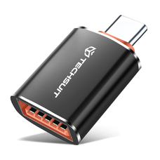PC/Laptop átalakító - Techsuit OTG Adapter HyperPort (A2) - USB aljzat Type-C dugó, 5 Gbps, 6A, 120W, Fekete / Narancs