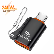 Techsuit - OTG Adapter HyperPort (A1) - USB 3.0 női csatlakozóról Type-C férfi csatlakozóra, 10Gbps, 240W, alumíniumötvözet - fekete / narancssárga