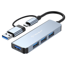 Techsuit - DataBridge 4 az 1-ben dokkolóállomás (H8) - USB, Type-C csatlakozóból USB 3.0, 3x USB 2.0 - Szürke.