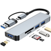 Techsuit - 5 az 1-ben adatátviteli dokkolóállomás (H7) - USB, Type-C-ről USB 3.0-ra, 2x USB 2.0, SD/TF kártya - Szürke. - 0. kép
