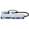 Techsuit - 5 az 1-ben adatátviteli dokkolóállomás (H7) - USB, Type-C-ről USB 3.0-ra, 2x USB 2.0, SD/TF kártya - Szürke. - 1. kép