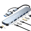 Techsuit - DataBridge 7 az 1-ben dokkoló állomás (H6) - USB, Type-C átalakító USB 3.0-ra, 4x USB 2.0, 2x Type-C - Szürke - 0. kép
