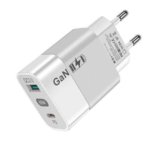 Techsuit - Fali töltő (CHPD131) - GaN, USB, Type-C, Gyors töltés, 65W - Fehér.