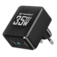 Techsuit - Prémium Fali Töltő, Tiny Series (CHPD173) - GaN, USB, Type-C, Gyors Töltés, PD35W - Fekete