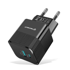 Techsuit - Prémium fali töltő, Tiny sorozat (CHPD216) - GaN, USB QC3.0, Type-C PD25W - Fekete.